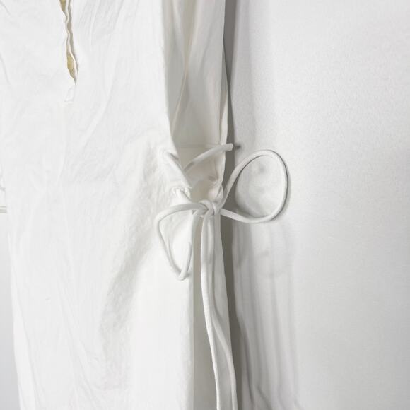 Theory Womens M White Sleeveless Tied Popover Cahliway Shirting Blouse Cotton - Picture 4 of 14